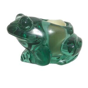 Vtg MCM Indiana Glass Heavy Frog Green Votive Candle Holder Decor Plant Pot